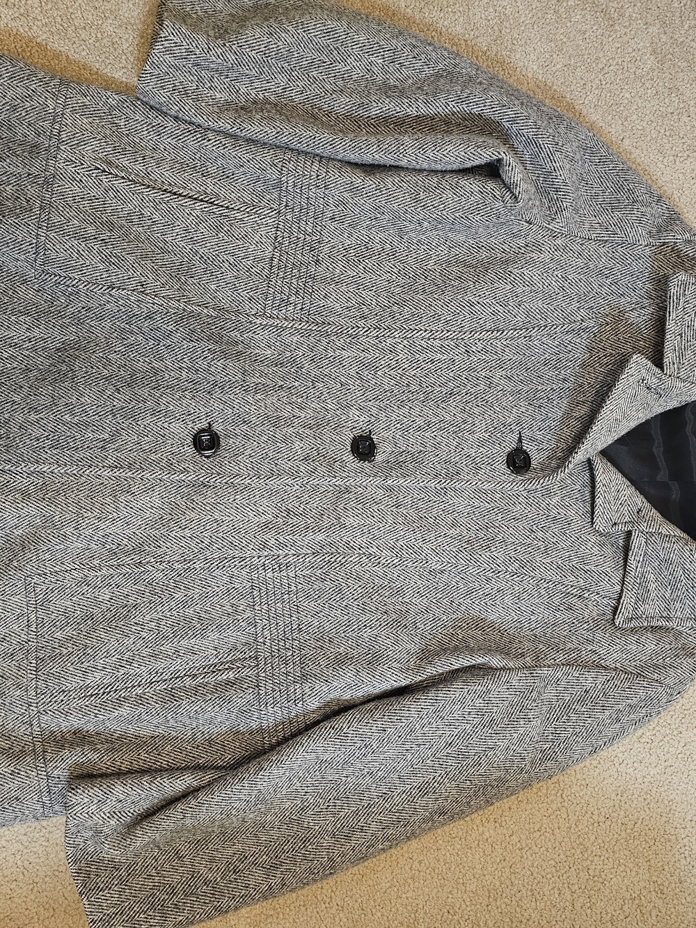 Womens Herringbone Gray Wool-Blend Peacoat By Winter Time Herman Kay Size 18